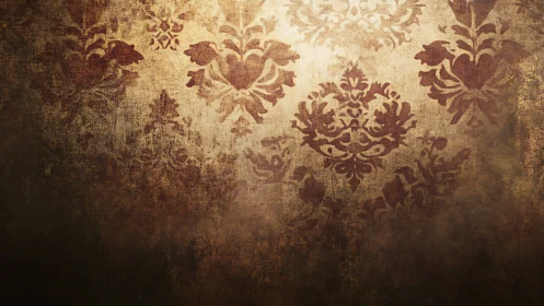 Vintage damask wallpaper with worn textured surface