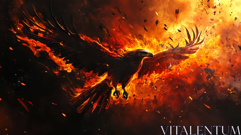 Majestic Fiery Phoenix Soaring in a Vivid Digital Fantasy Art.
