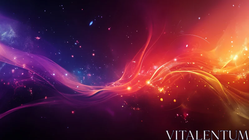 Nebula light ribbons stream through cosmic color field.