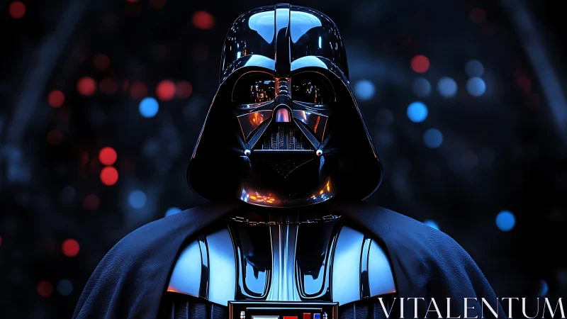 Armored sci fi villain portrait under moody neon glow.