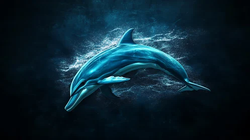 Luminescent dolphin rendered in dynamic aquatic motion.