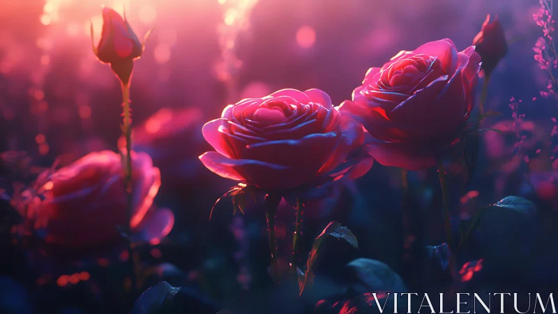 Neon Rose Garden: Bioluminescent Digital Floral Composition.