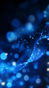 Blue light particles forming abstract flowing wave pattern.
