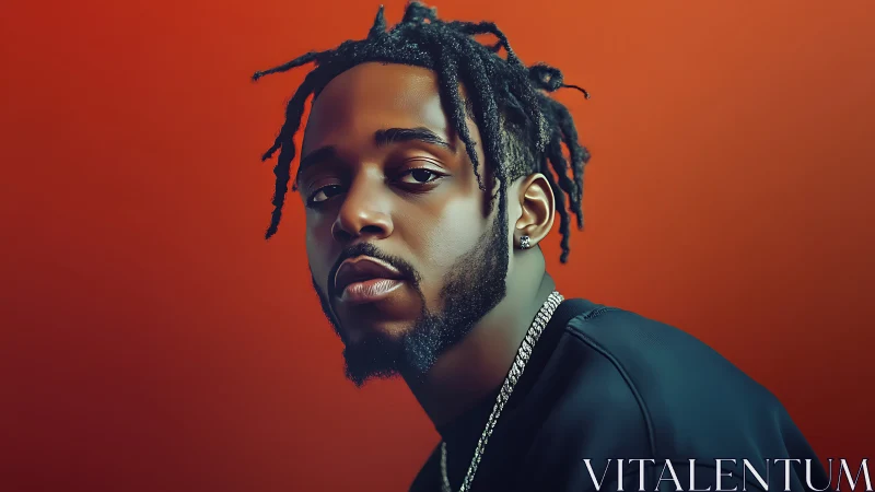 Moody portrait of stylish man against ember backdrop.