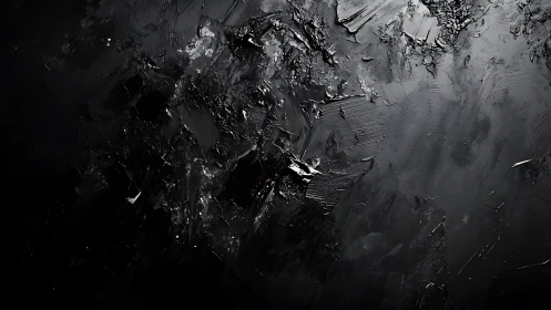 Abstract black textured painting with dramatic brush strokes.