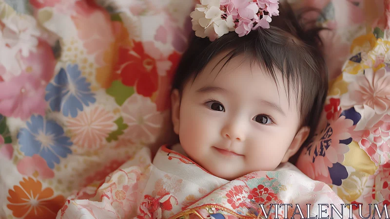 Blossom-bright baby wrapped in dreamy floral kimono glow.
