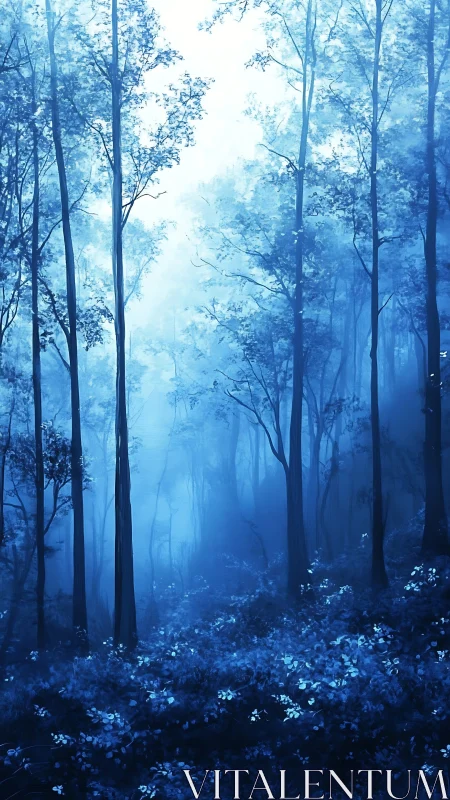 Misty Forest Pathway with Blue Tonality.