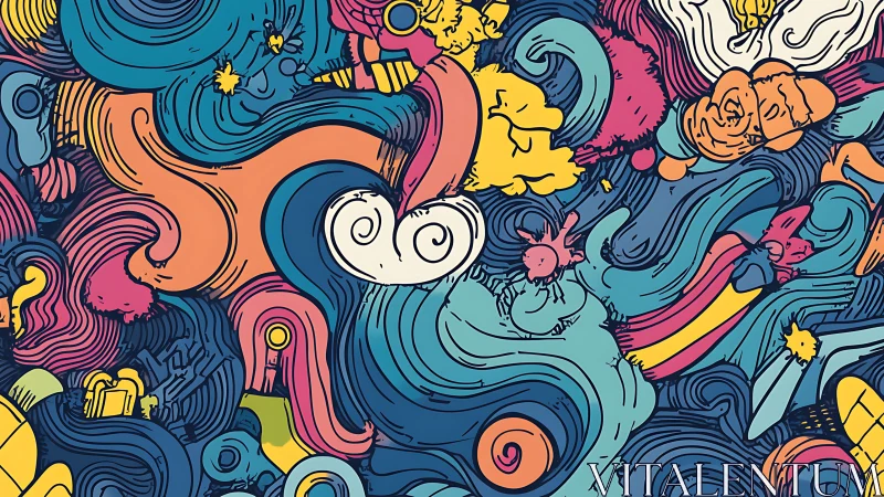 Playful whirl of colors swirling through dreamy doodles.