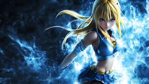 Blonde lightning mage surrounded by roaring blue energy.