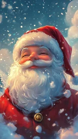 Joyful Santa portrait in swirling winter snowstorm.
