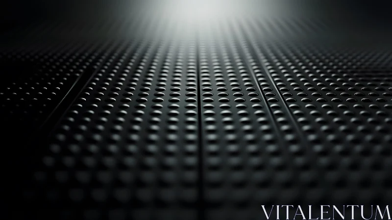 Abstract close-up of black perforated metal surface with dramatic lighting.