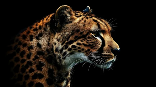 Lateral cheetah portrait in high contrast optical isolation.