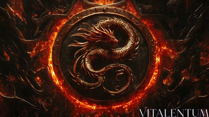 Molten brass dragon sigil encircled by eruptive lava ring