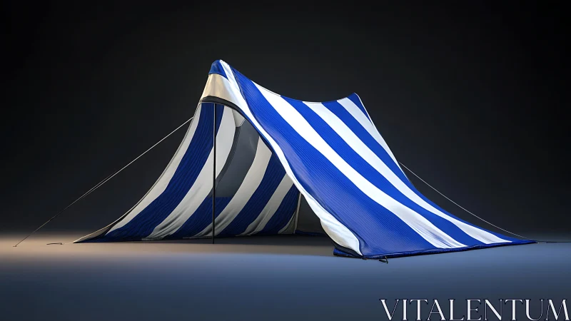 Striped blue tensile fabric tent under studio key lighting