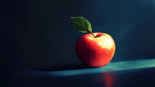 Gleaming red apple resting in gentle painterly light.