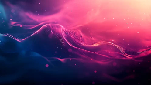 Neon tidal waves drift through a cosmic cotton-candy dusk.