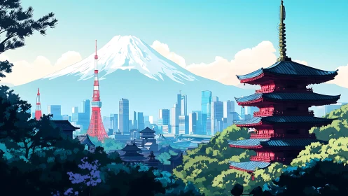 Tokyo skyline and Mount Fuji in vivid digital harmony.