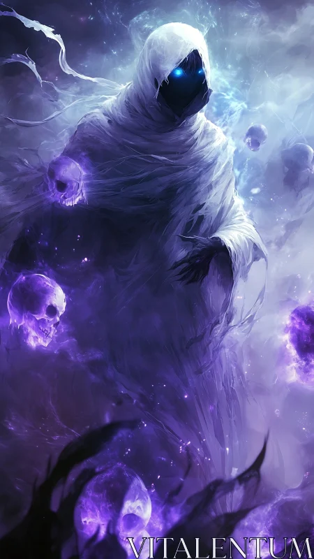 Luminous Wraith of Violet Skulls in stormborn nebula night.