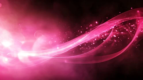 Vivid pink abstract light waves on dark background digital art.