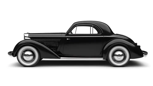 Elegant black vintage coupe displayed in crisp profile view.