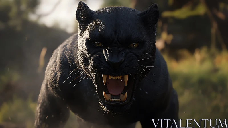 Black Panther Snarling with Fangs Bared