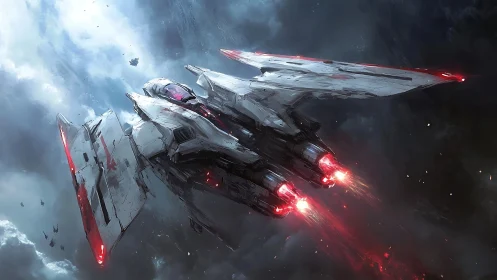 Starbreaker strike craft knifes through stormlit void. Period.