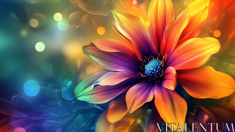 Digital rendering of multihued flower with gradient petals