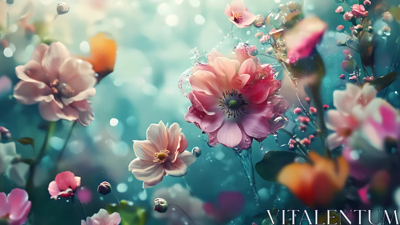 Ethereal Garden: Luminous Blooms in Dreamy Turquoise Light.