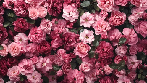 Dense Pink Rose Garden Composition.