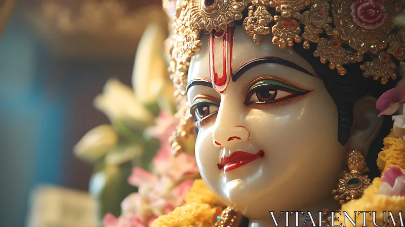 Radiant deity sculpture glows with gentle, golden warmth