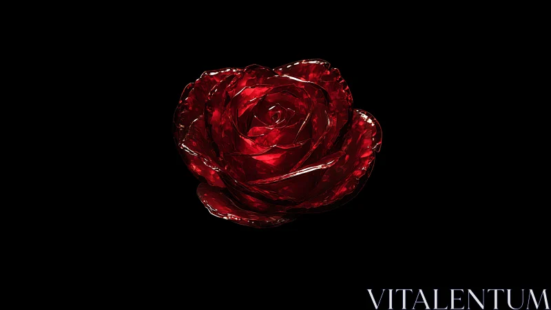 Crystalline Crimson Rose Blooms Against Midnight Void.