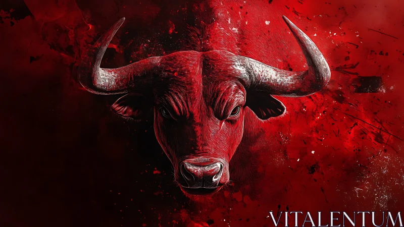 Bull portrait over crimson splatter with dynamic highlights.