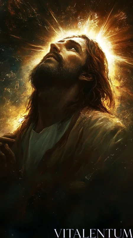 Bearded robed figure with radiant light haloed above head.