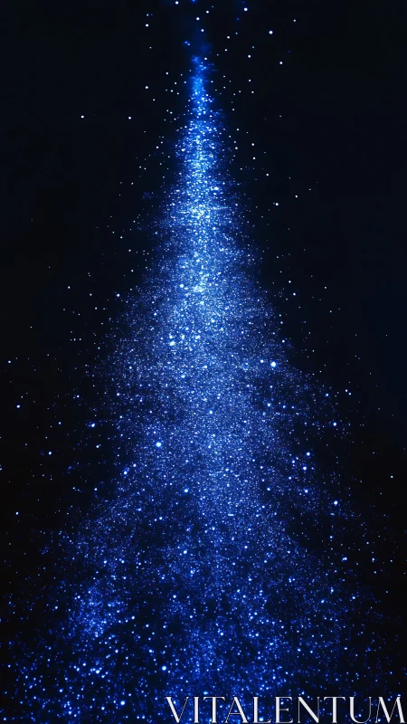 High contrast blue particle plume forms tapered, luminous column