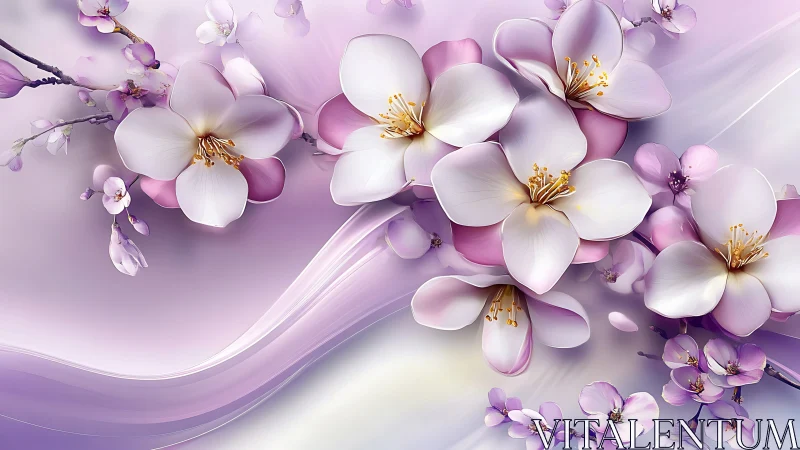 Purple and White Flowers with Gold Stamens.