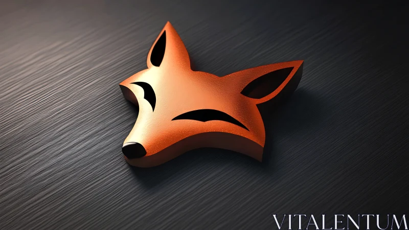 Metallic fox logo emblem on dark brushed surface.