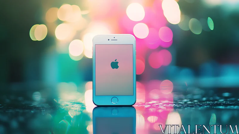 iPhone Floating Against Blurred Bokeh Background.