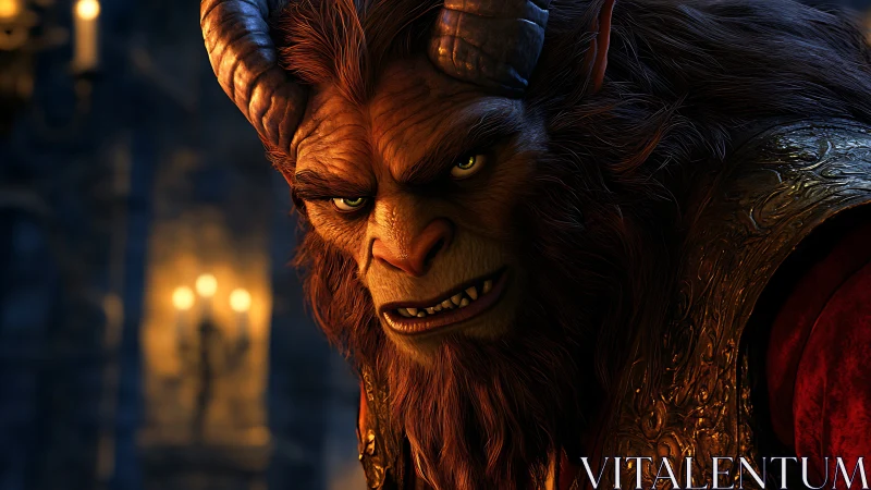 Midnight beast in golden armor watching the dark halls.