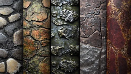 Set of highly detailed stone and rock wall textures shown.