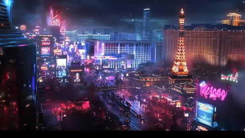 Neon-soaked futuristic strip with towering casino skyline.