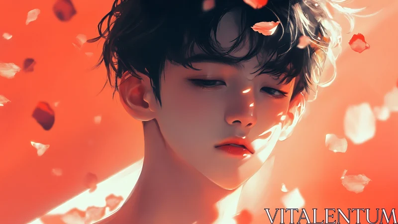 Soft daydreams amid drifting petals and glowing light.