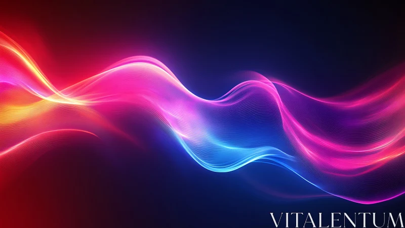 Vibrant neon light waves flow across a deep digital space