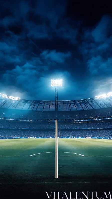 Photorealistic stadium nightscape with central smartphone profile.