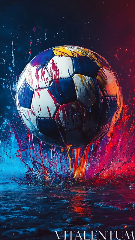 Paint-splashed soccer ball explodes through neon water light