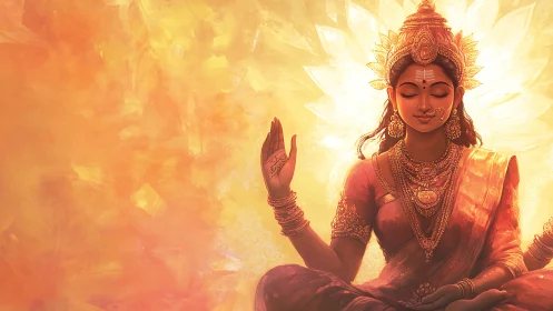 Golden serenity unfurls as radiant goddess dissolves into light