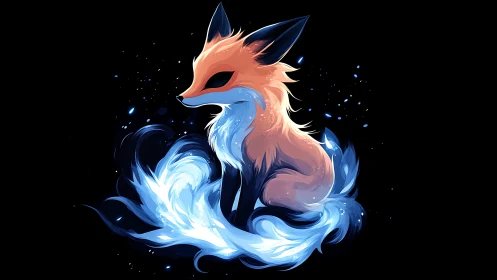 Starlit ember fox coils a luminous comet-tail of frost.