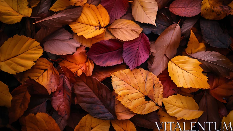 Overlapping autumn leaves form a dense, multicolored surface