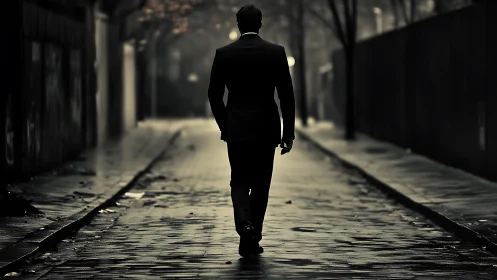 Evening stroll invites quiet reflection on a rainy city street