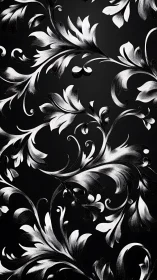 Monochrome baroque floral pattern on dark background.