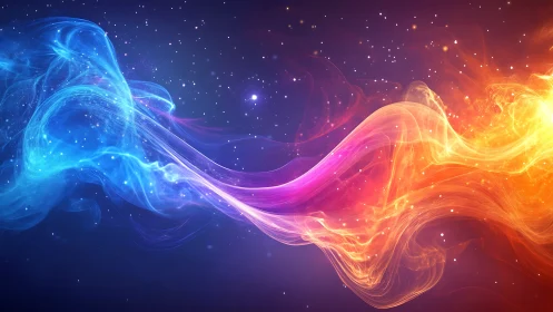 Cosmic ribbons of fire and ice entwine in starlit dance.